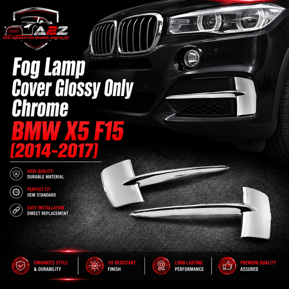 Fog Lamp Cover Glossy  Only Chrome Left 51117325395 & Right 51117325396 Compatible With BMW X5 F15 (2014-2017 )