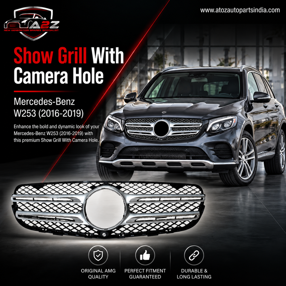 Show Grill With Camera Hole 2538852100 A2538852100 Compatible With Mercedes-Benz GLC-CLASS W253 (2016-2019) Tag No.51