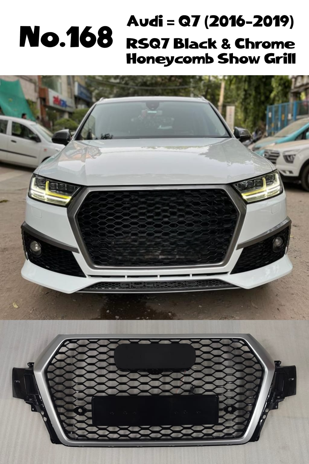 RSQ7 Black And Chrome Honeycomb Show Grill Compatible With Audi = Q7 (2016-19) Tag No.168