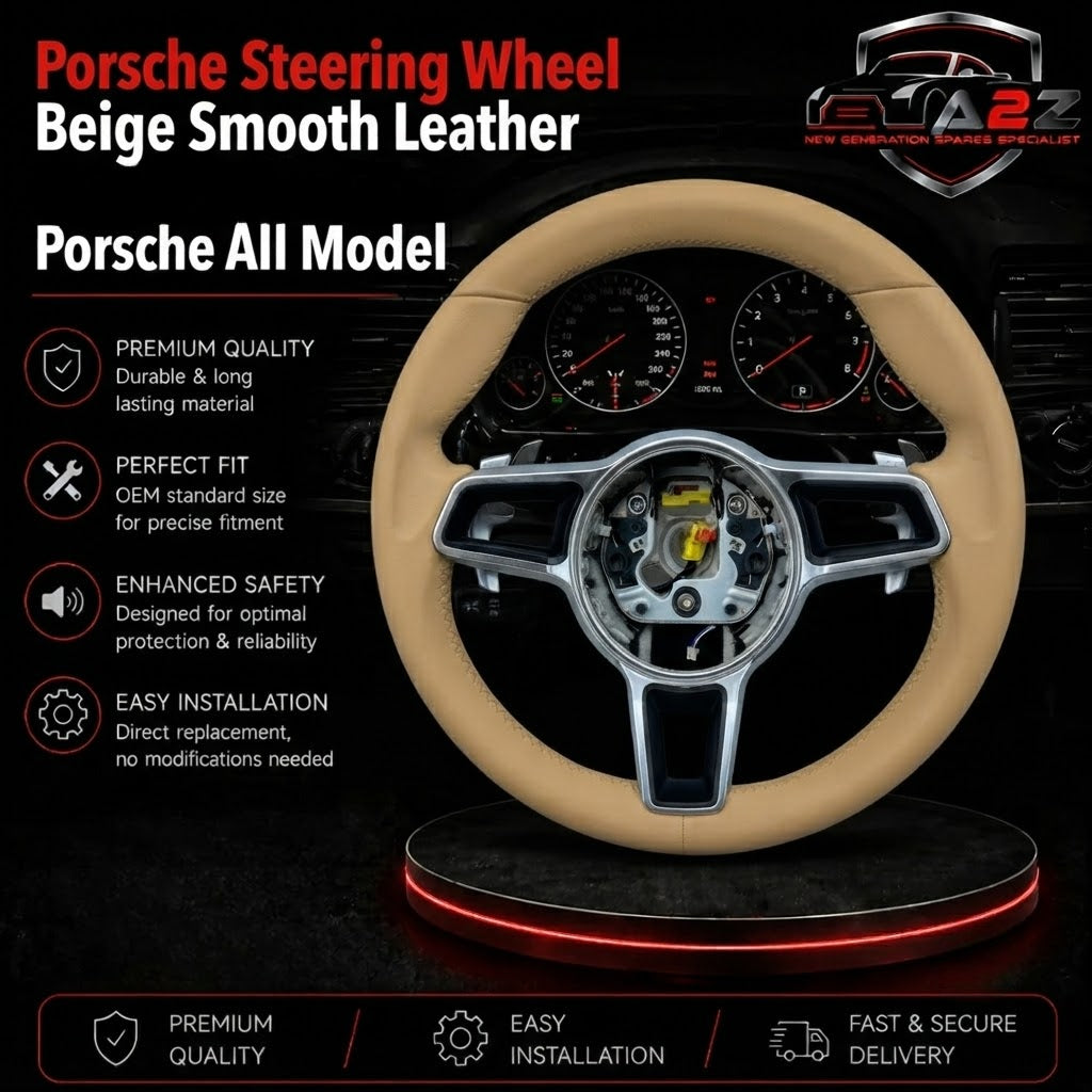 Beige Leather Steering Wheel Compatible With Porsche Models