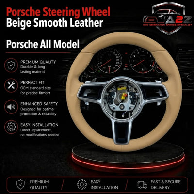 Beige Leather Steering Wheel Compatible With Porsche Models