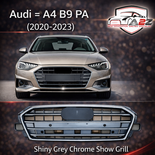 Show Grill Compatible With  Audi A4 B9 Facelift(2020-23) Shiny Grey Chrome  Tag 32