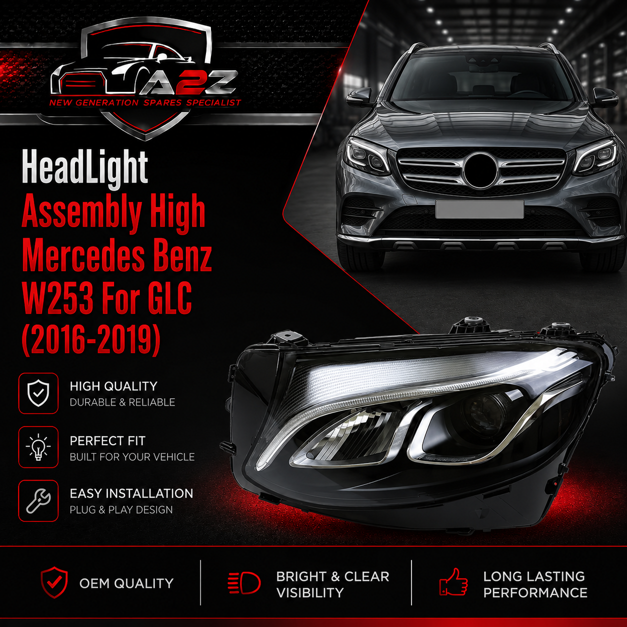 Headlamp HIGH Left 2539061501 & Right 2539061601 Compatible With Mercedes Benz W253 For GLC (2016-2019) Tag No.124