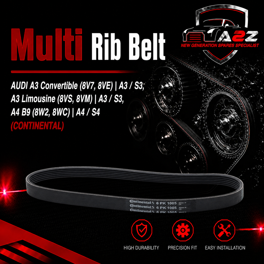 Multi RIB Belt 6PK1005 04E145933P Compatible With AUDI A3 Convertible (8V7, 8VE) | A3 / S3, A3 Limousine (8VS, 8VM) | A3 / S3, A4 B9 (8W2, 8WC) | A4 / S4  (CONTINENTAL)