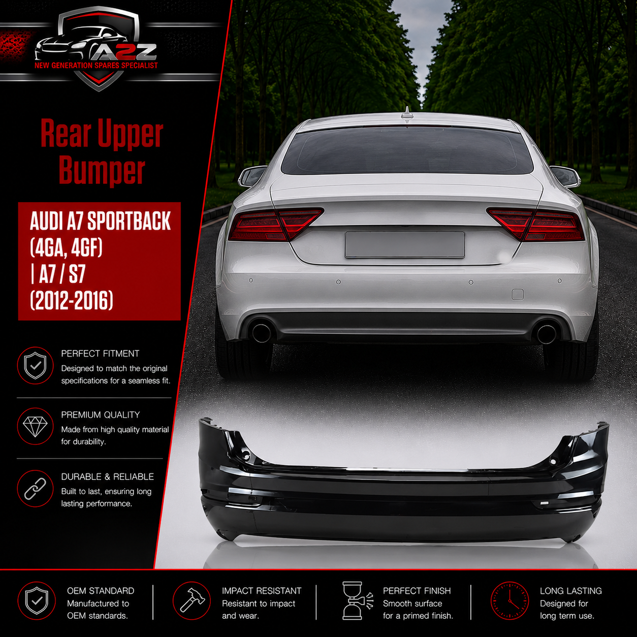 Rear Upper Complete Bumper 4G8807067S Compatible With AUDI A7 Sportback (4GA, 4GF) | A7 / S7