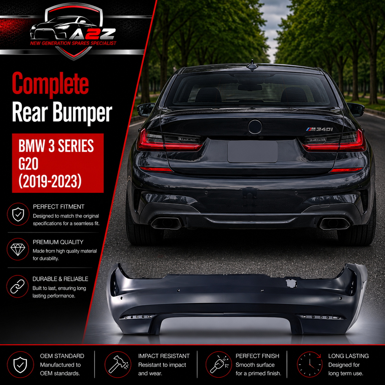 Complete Rear Bumper 51129448799 Compatible With BMW  3 Series G20 2018 Tag No.103