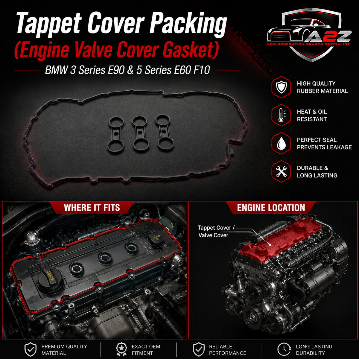 Tappet Cover Packing (Engine Valve Cover Gasket) 11127582245 11127559311 7559311 Compatible With  BMW 3 Series E90 & 5 Series E60 F10 Tag-TC-06/11