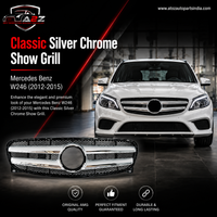 Classic Silver Chrome (2 Lines) Show Grill  Compatible With  Mercedes Benz B-Class W246 (2012-2015) Tag 42