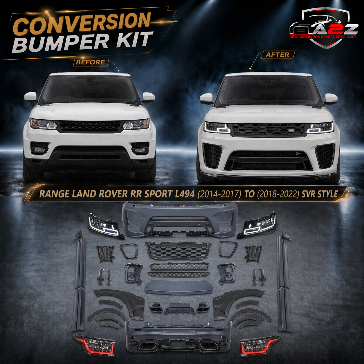 Conversion Bumper Body Kit Compatible With Range Land Rover RR Sport L494 2014-2017 Upgrade To Land Rover RR Sport 2018-2022 Svr Style (Shipping Cost Not Included In Price)