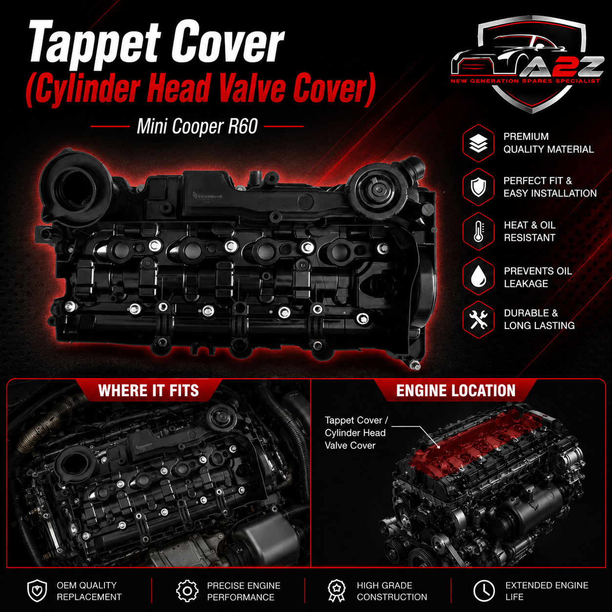 Tappet Cover 11128589943 11127823180 11128576293 Compatible With Mini Cooper R60 Tag No.22