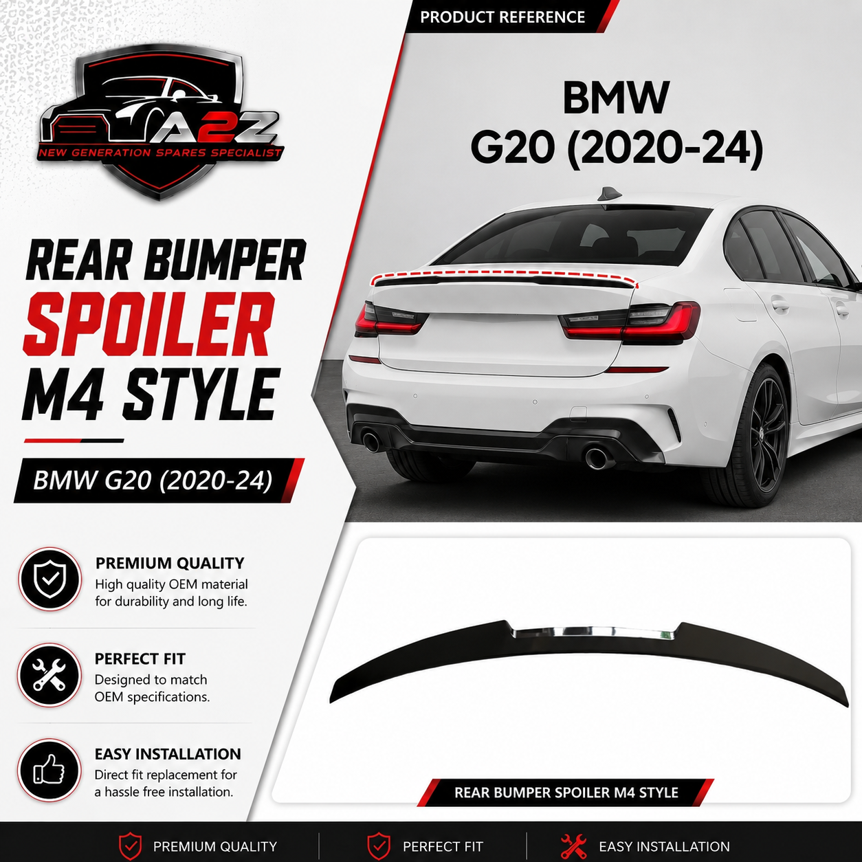 Rear Bumper Spoiler M4 Style BMRS3 Compatible With BMW G20 (2020-24)