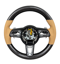 Carbon Fiber & Beige Smooth Leather Steering Wheel Compatible With Porsche All Models