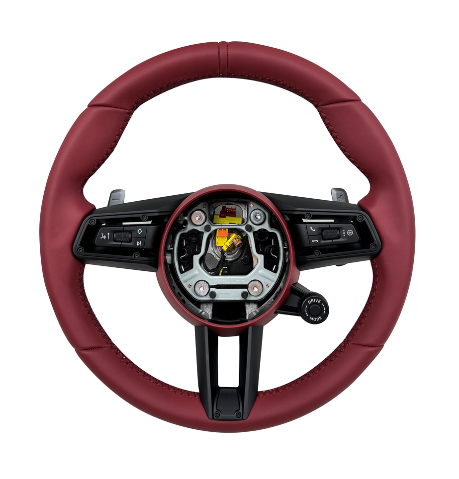 Burgundy Smooth Leather Steering Wheel Compatible With Porsche All Models