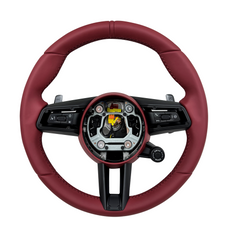 Burgundy Smooth Leather Steering Wheel Compatible With Porsche All Models
