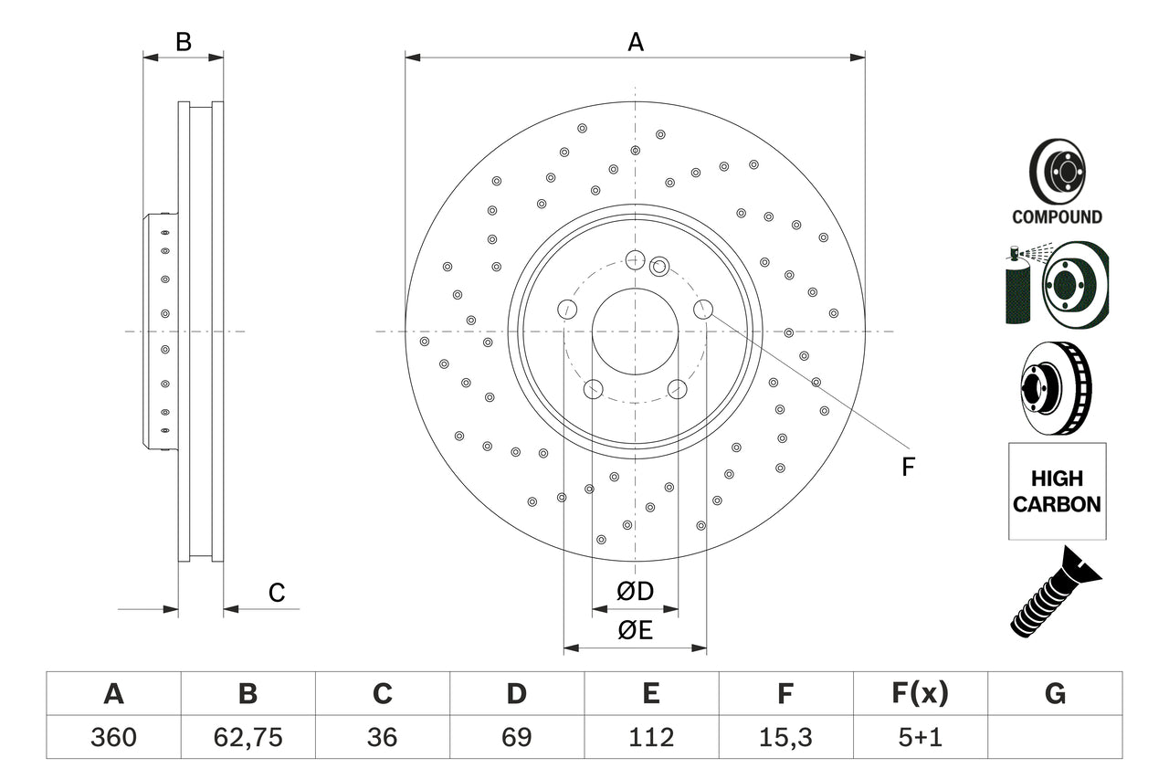 Frond Brake Disc Set 0004212312 Compatible With Mercedes Benz W213 W253