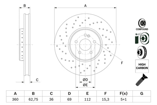 Frond Brake Disc Set 0004212312 Compatible With Mercedes Benz W213 W253