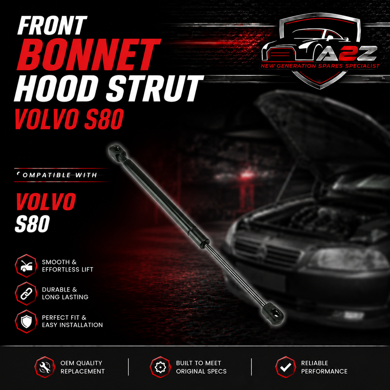 Front Bonnet Hood Strut 30649516 30649516STBA Compatible With VOLVO S80 II (124)