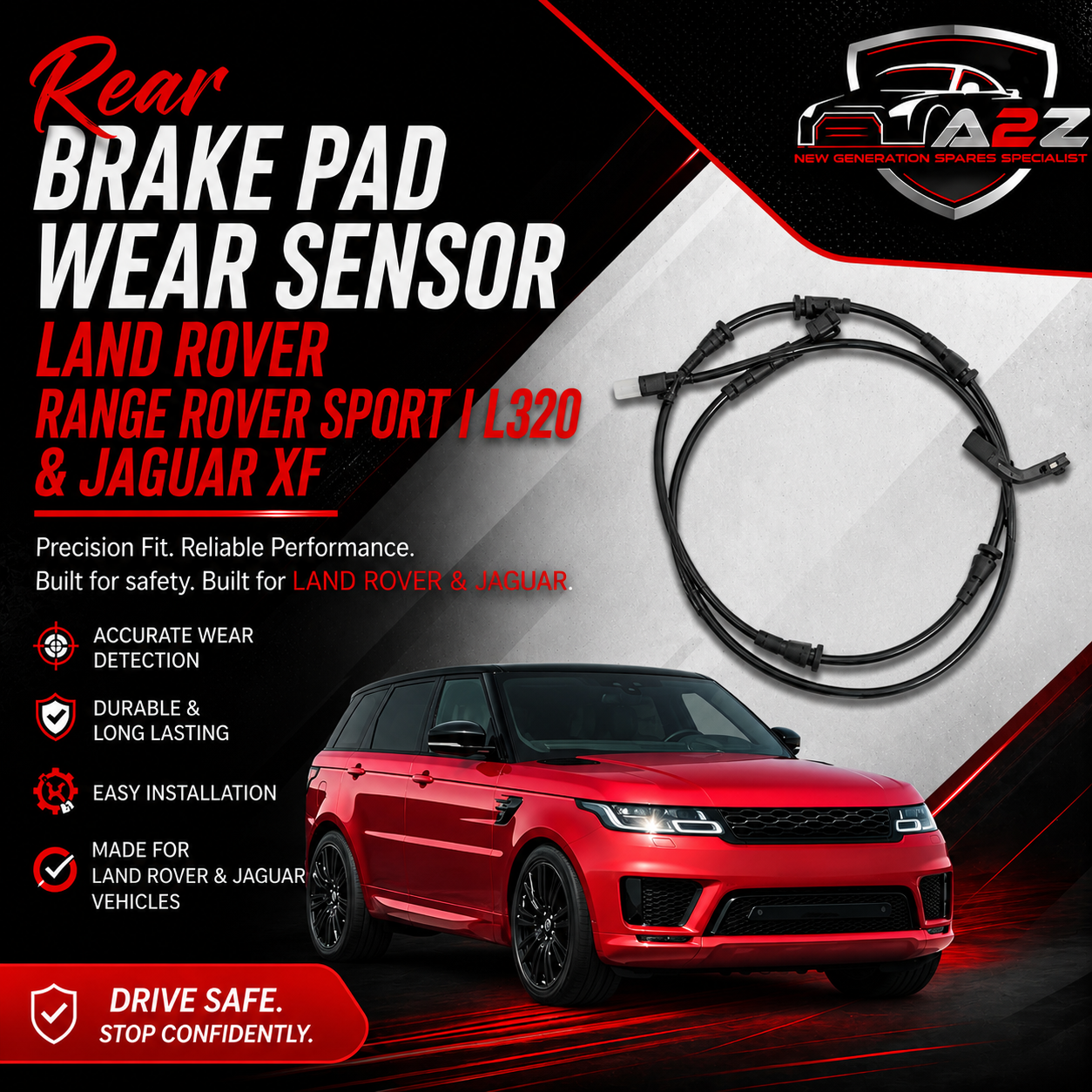 Rear Brake Pad Wear Sensor S0E000025 C2Z16061 Compatible With  LAND ROVER RANGE ROVER SPORT I L320 & JAGUAR XF