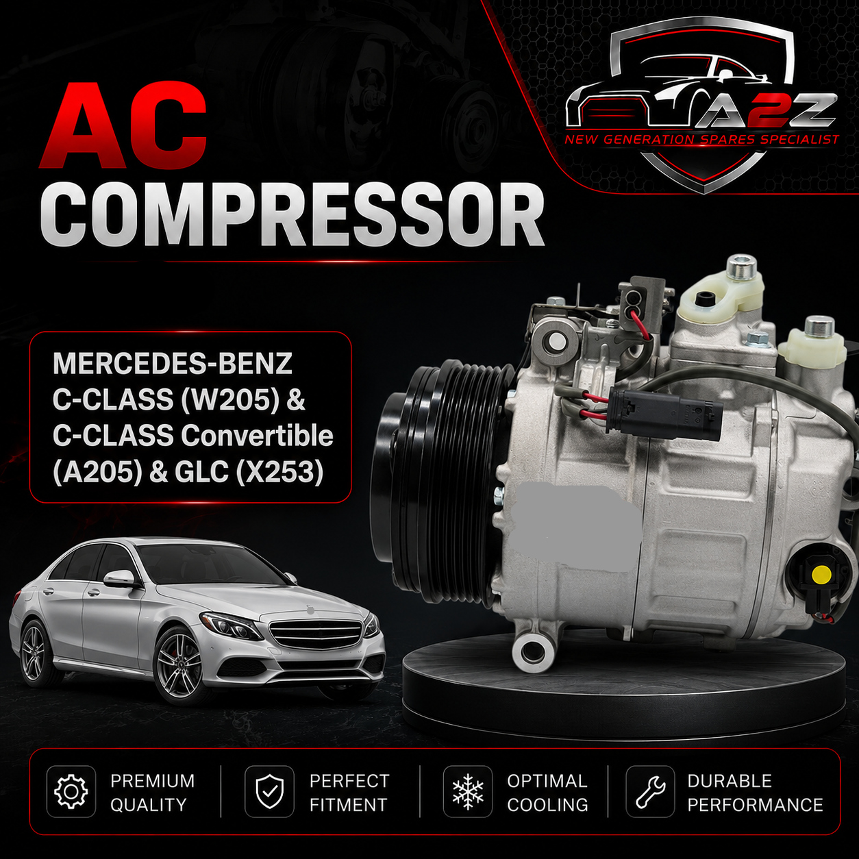AC Compressor A0032306911 Compatible With MERCEDES-BENZ C-CLASS (W205) & C-CLASS Convertible (A205) & GLC (X253)