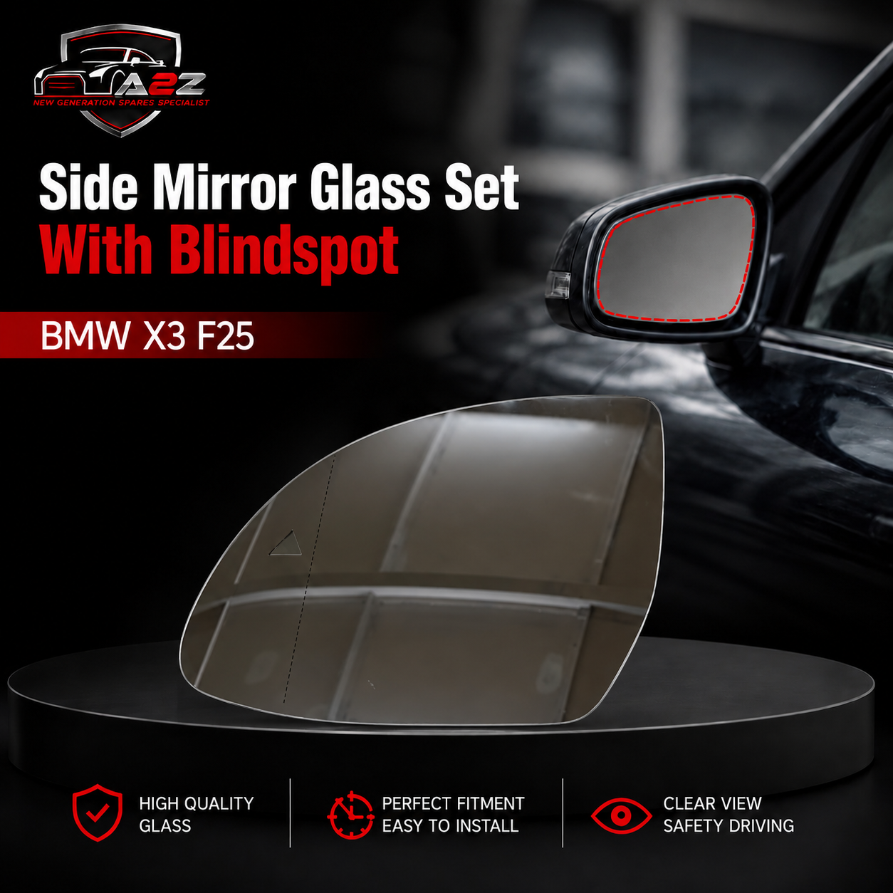 Side Mirror Glass Set With Blindspot Right & Left Compatible With BMW X3 (F25),BMW X5 (F15) (G05), (G01)