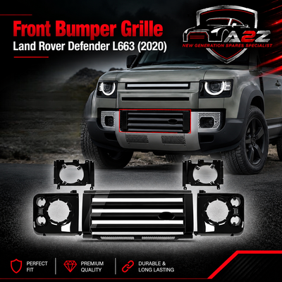 Front Bumper Grille & Headlamp Surrounds Cover (Black) Compatible With Land Rover Defender L663 (2020)