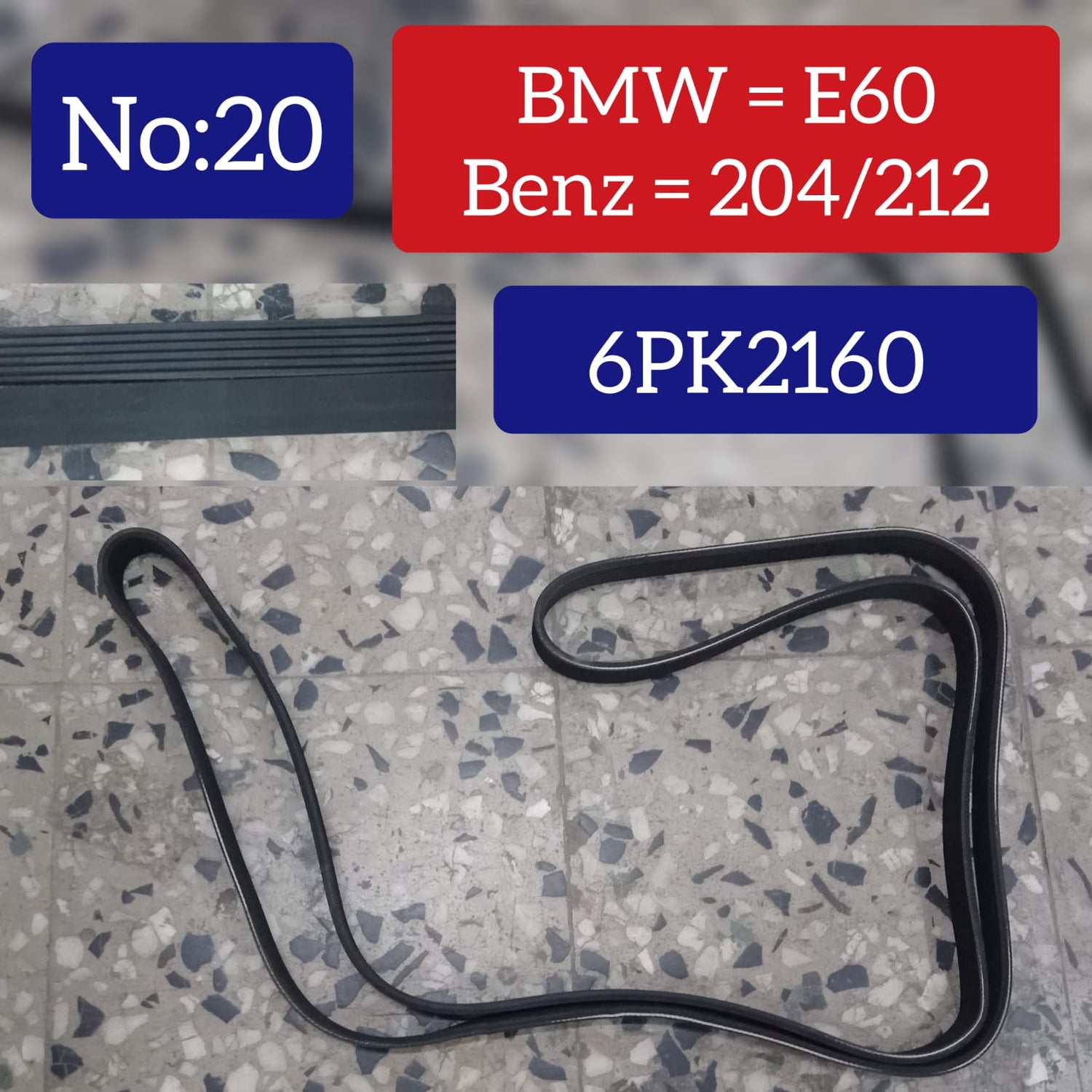 Timing Belt 6PK2160 11287789985 Compatible With MERCEDES BENZ  C-CLASS (W204) & E-CLASS (W212) & BMW 5 Series (E60) & 7 Series (E65, E66, E67) Tag-BEL-20