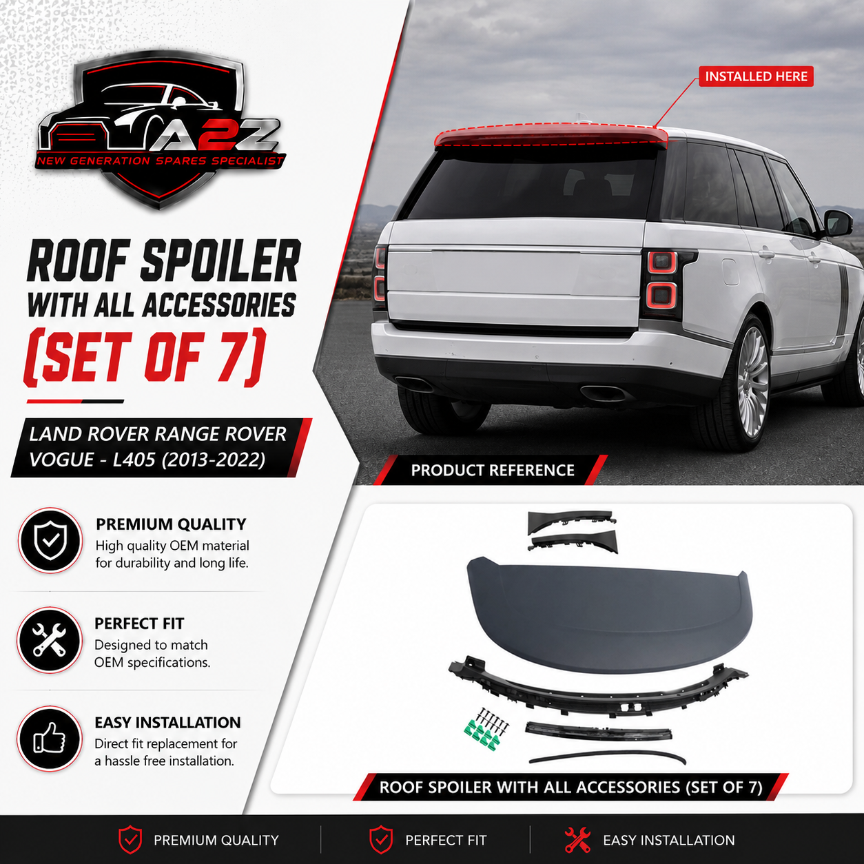 Roof Spoiler With All Accesories (Set Of 7) LR038593 Compatible With Land Rover Range Rover Vogue - L405 (2013-2022)