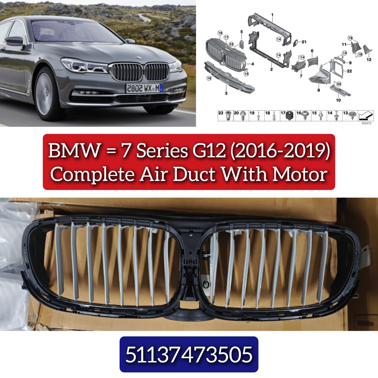 Complete Air Duct With Motor 51137473505 Compatible With BMW 7 SERIES (G12) (2016-2019)