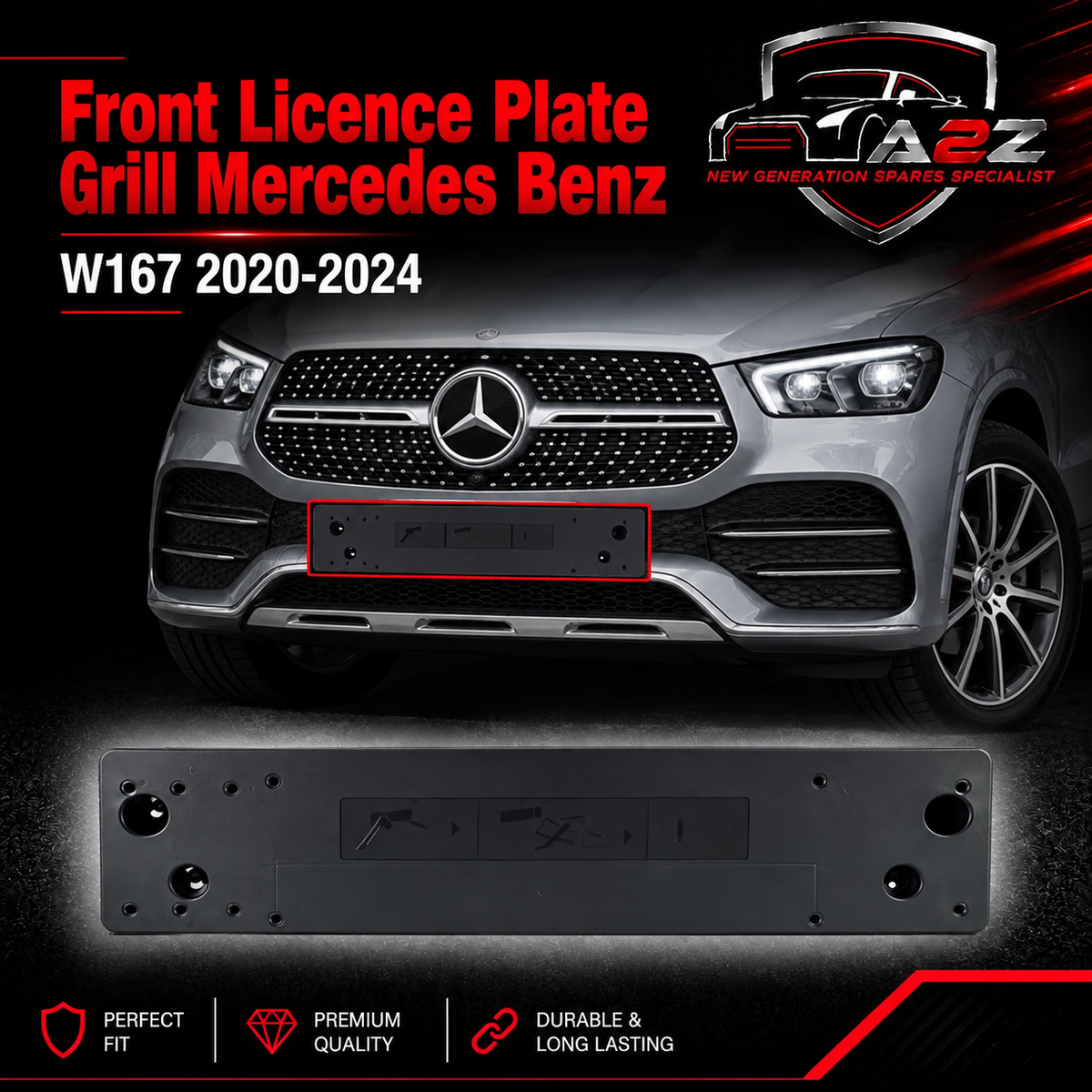 Front Licence Plate Grill 1678809807 Compatible With Mercedes Benz W167 2020-24 Tag No.341