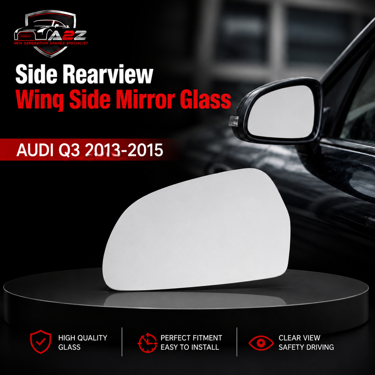 Side Rearview Wing Side Mirror Glass Left 8U0857535 & Right 8U0857536 Compatible With AUDI Q3 (8U) 2013-2015
