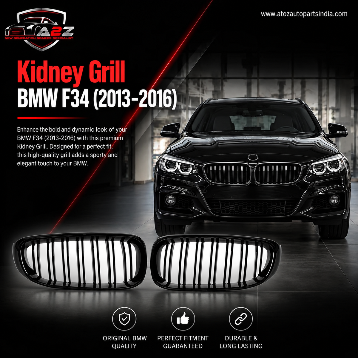 Kidney Grill Left & Right 51137294807 & 51137294808 Compatible With  BMW 3 Series F34 GT (2013-2016) Tag 96