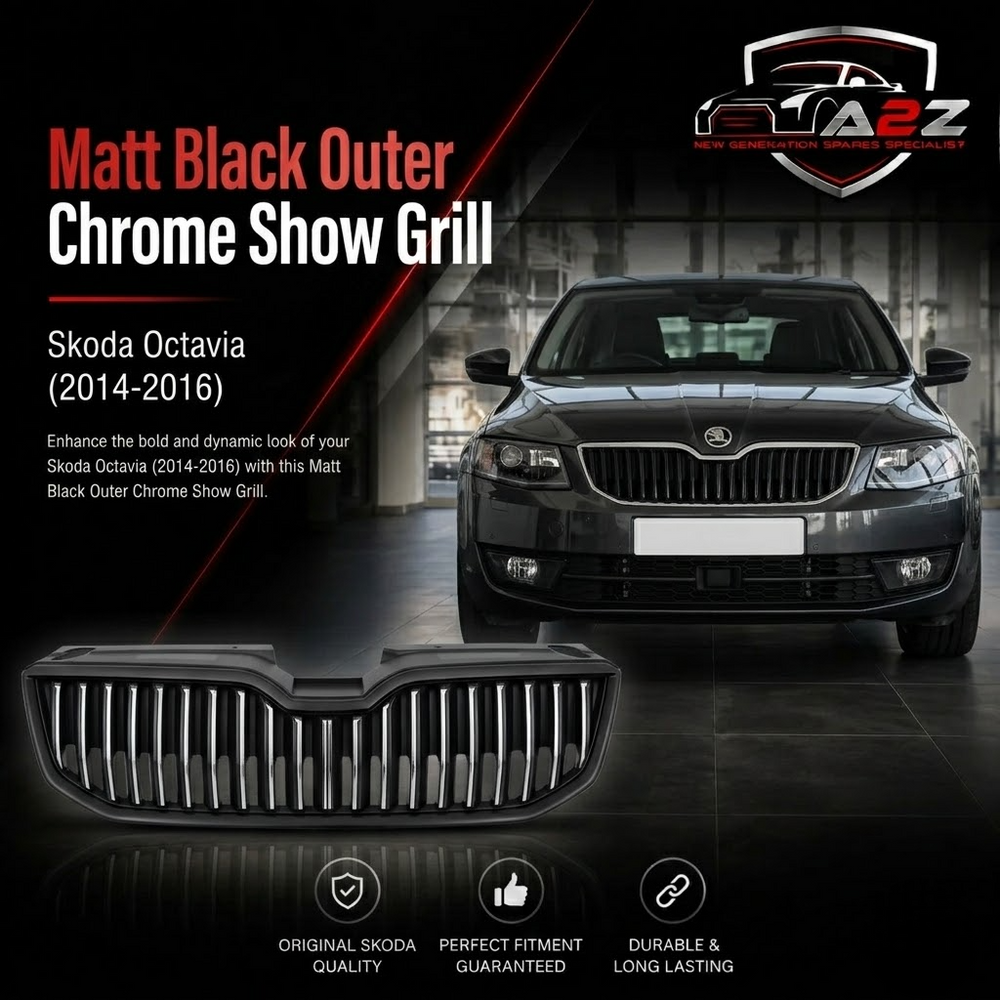 Matt Black Outer Chrome Show Grill 5E0853651A Compatible With Skoda Octavia (2014-2016) Tag No.84