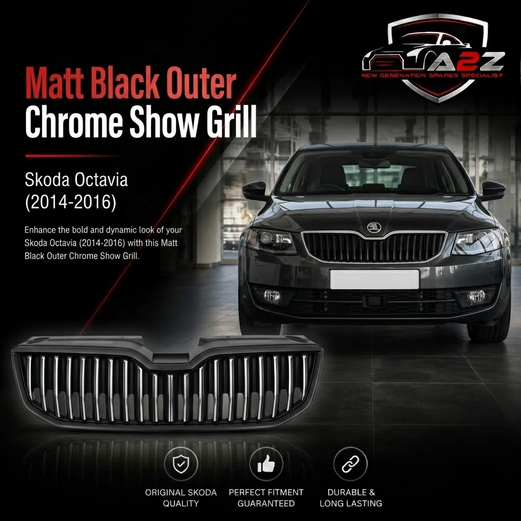 Matt Black Outer Chrome Show Grill 5E0853651A Compatible With Skoda Octavia (2014-2016) Tag No.84