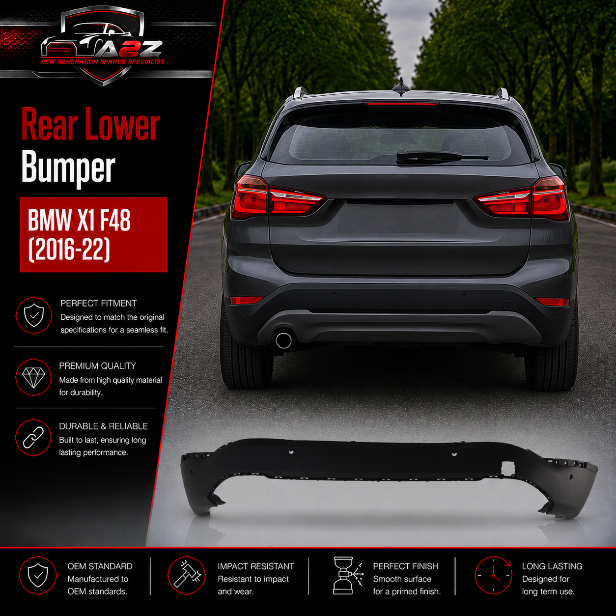Rear Lower Bumper 51127403392 Compatible With BMW X1 F48 (2016-22) Tag No.122