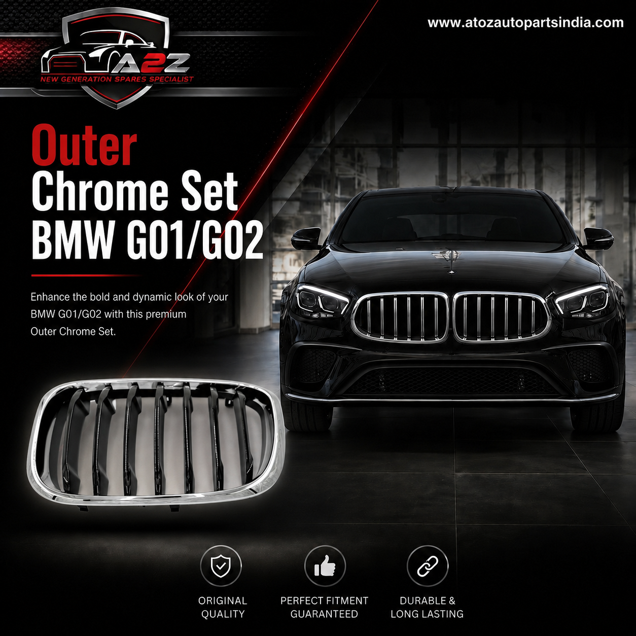 Outer Chrome Set Left 5113739465 & Right 5113739466 Compatible With BMW G01/G02 Tag No.86