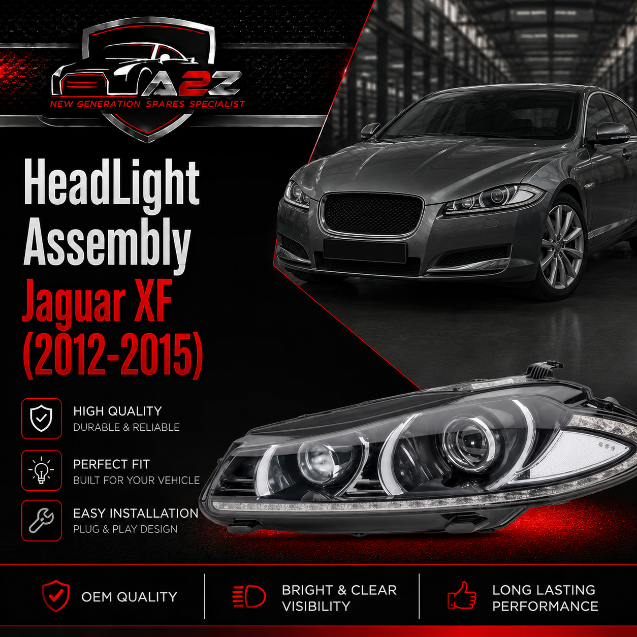 Complete Headlight Assy Left C2Z31447 & Right C2Z31444 C2Z14107 C2Z26717 C2Z31033 Compatible With Jaguar XF (2012-2015) Tag No.14