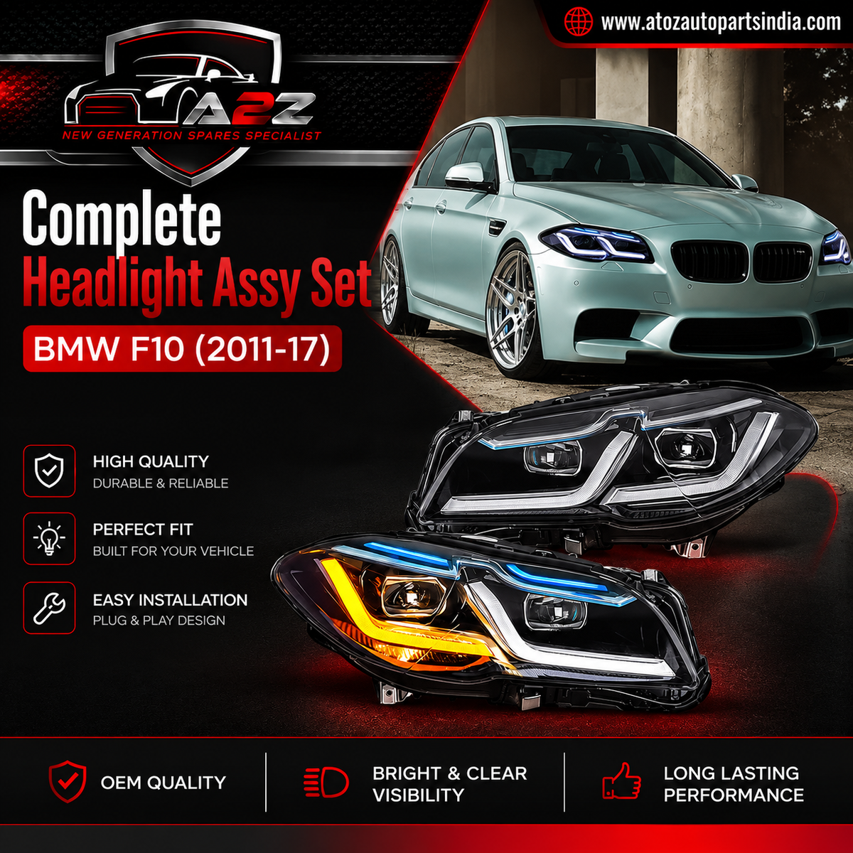 Complete Headlight Assy Set (Upgrade To G30 Style) Plug And Play No Need To Change Bumper Compatible With BMW F10 (2011-17) Tag No.4