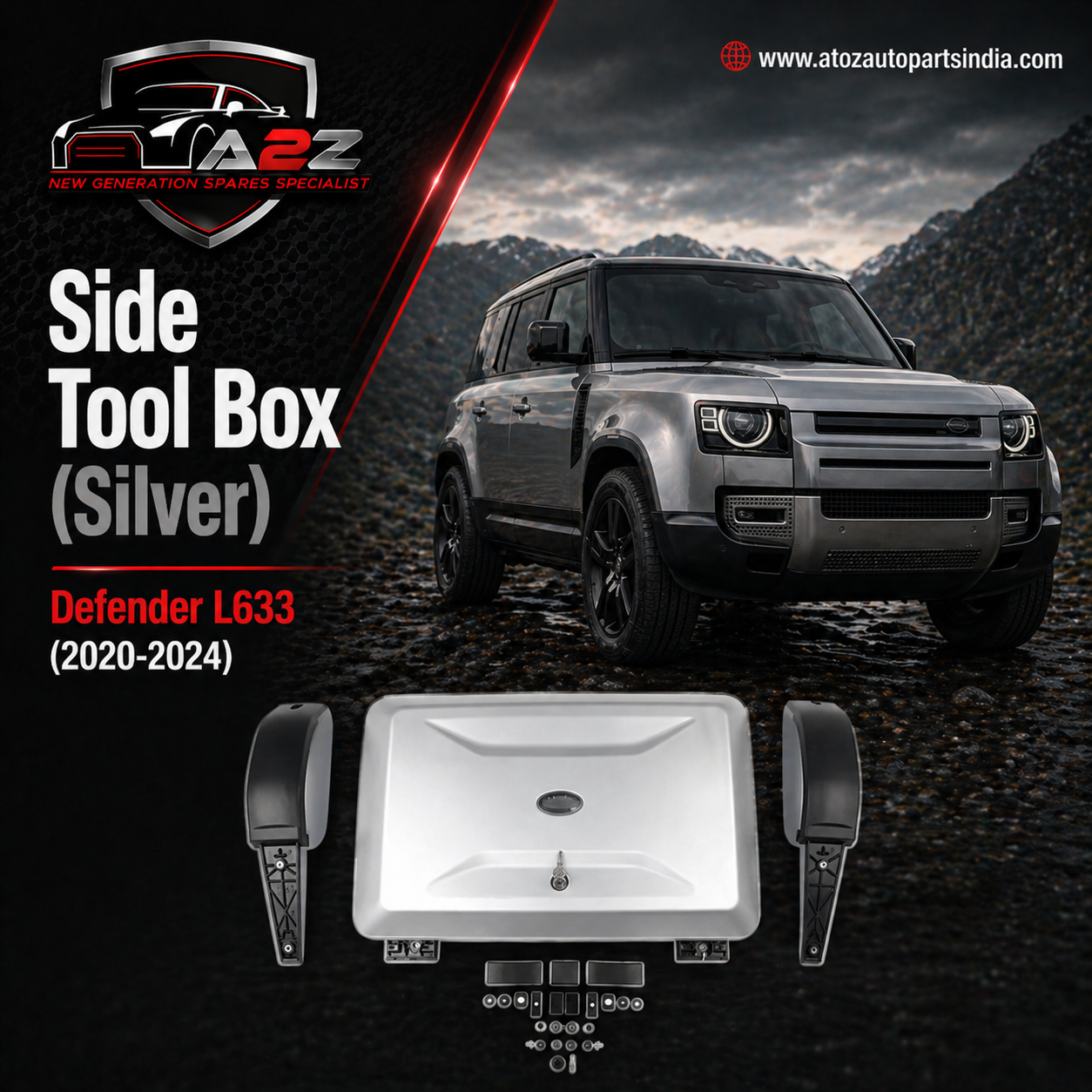 Side Tool Box (Silver) Compatible With Land Rover Defender L633 (2020-2024)