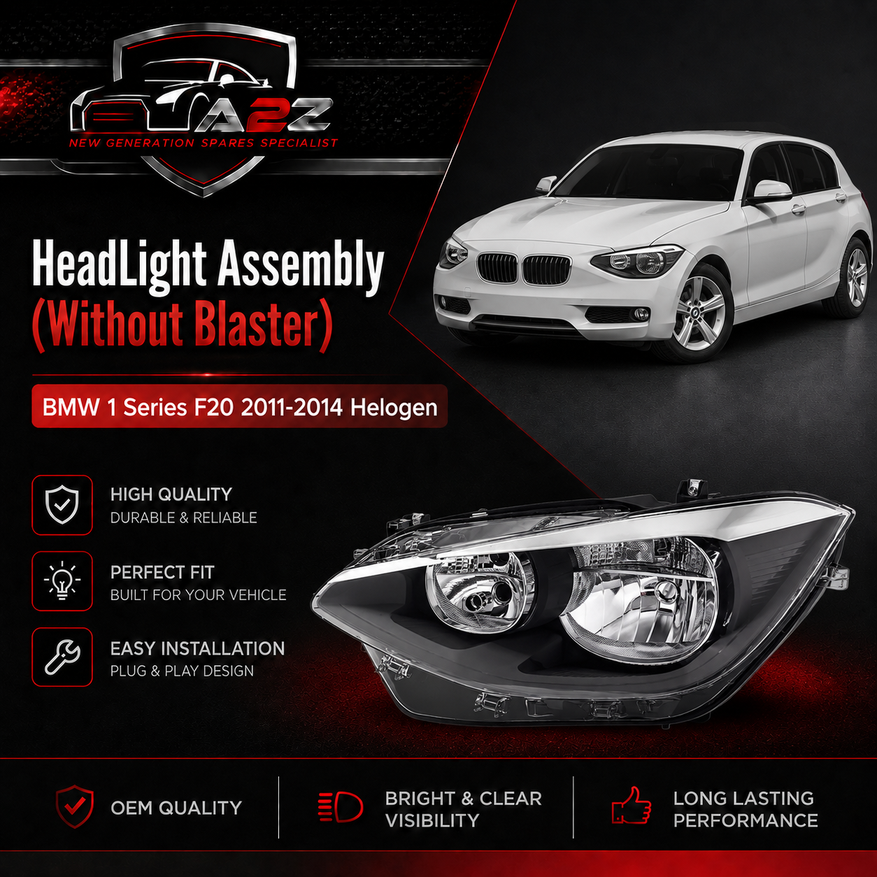 Headlight Headlamp Left & Right (Without Blaster) Compatible With BMW 1 Series F20 2011-2014 Helogen