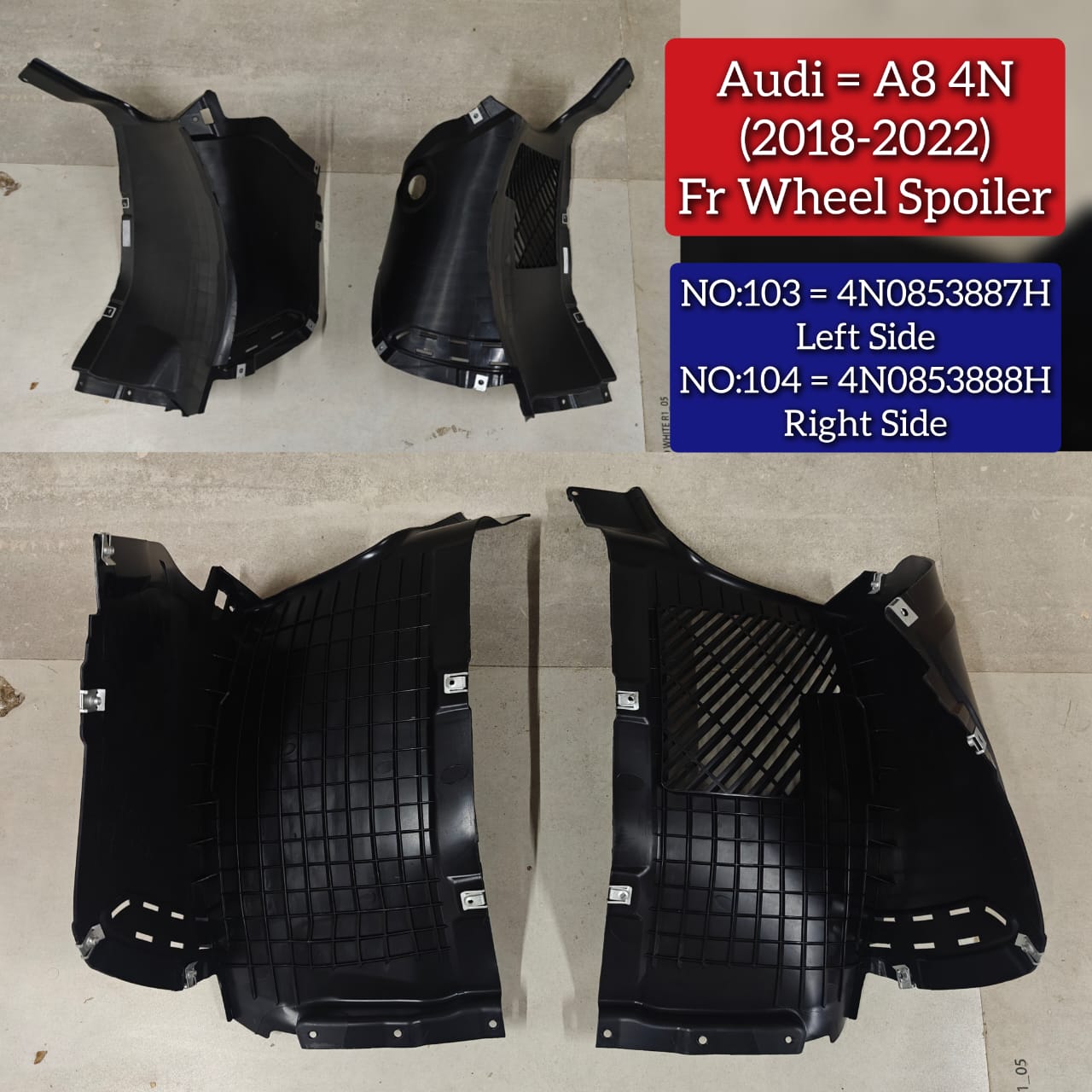 Front Wheel Spoiler Left 4N0853887H & Right 4N0853888H Compatible With Audi A8 4N (2018-2022) Tag No.103-104