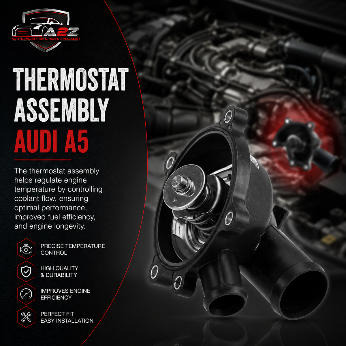 Thermostat Assembly 079121115BB Compatible with AUDI A5 (8T3) | A5 / S5 A8 D4 (4H2, 4H8, 4HC, 4HL) | A8 / S8 | A8L