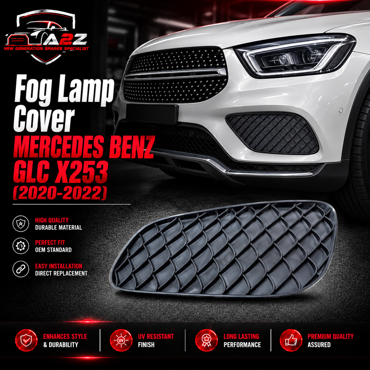 Fog Lamp Cover Compatible With MERCEDES BENZ GLC X253 2020-2022 Fog Lamp Cover Left 2538851702 & Right 2538851802 Tag No.312