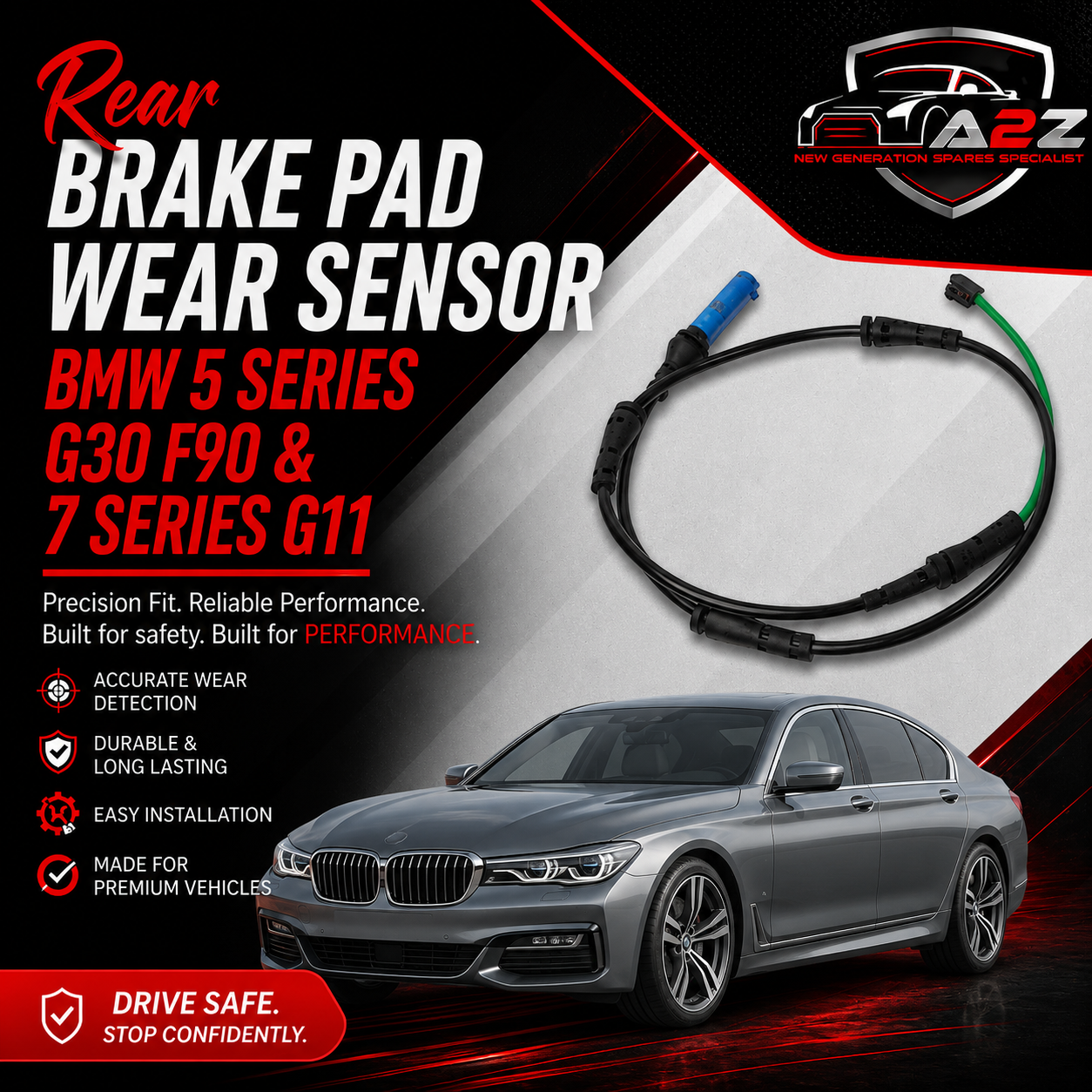 Rear Brake Pad Wear Sensor 34356890791 34356861808 2BWS0415 11024220 355252811 PWS339 V20725257 Compatible With BMW 5 Series G30 F90 & 7 Series G11
