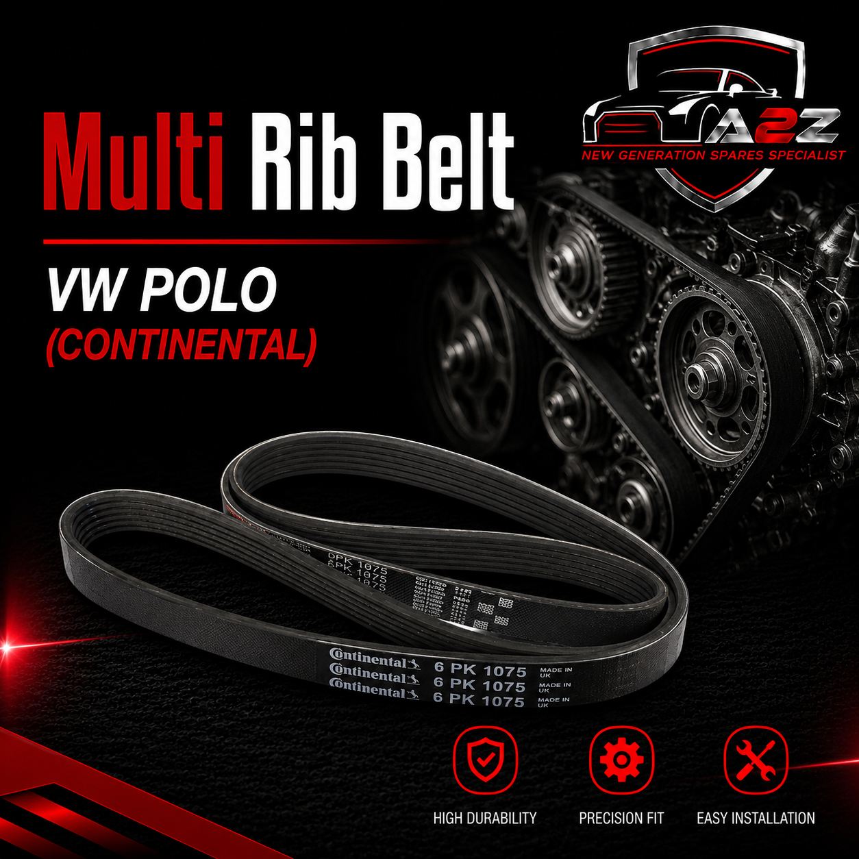 MULTI-RIB BELT 6PK1873 078903137AR Compatible With VW POLO (CONTINENTAL)