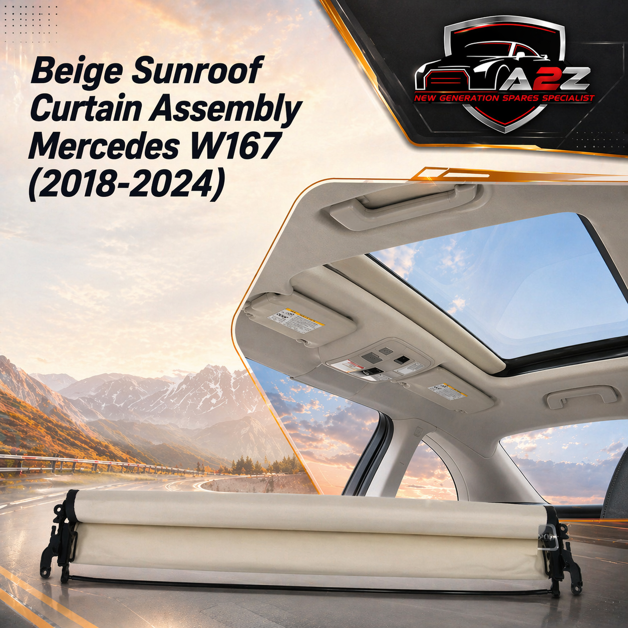 Beige Sunroof Curtain Assembly A1677803700 A1677803100 Compatible With Mercedes Benz GLE Class W167 2018-2024