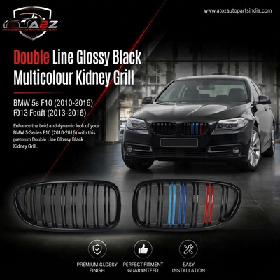 Double Line Glossy Black Multicolour Kidney Grill Compatible With BMW 5s F10 (2010-2016) Tag No.12