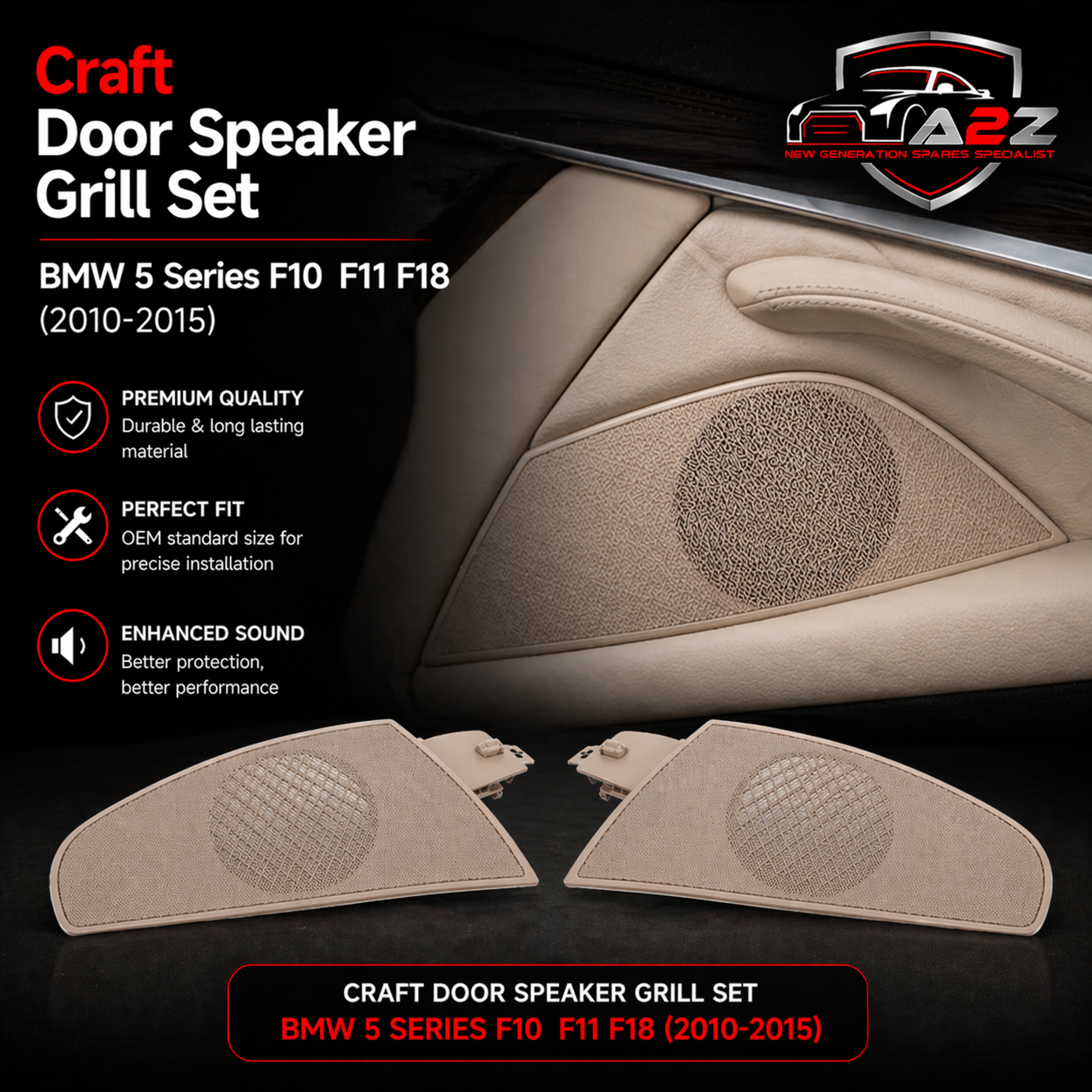 Beige Craft Door Speaker Grill Set Left 51417225979 & Right 51417225980  Right 51417225970 Compatible With BMW 5 Series F10 F11 F18