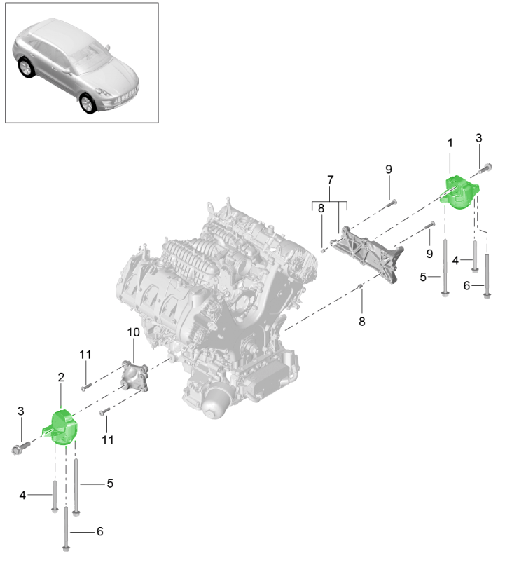 Engine Mount Compatible With PORSCHE MACAN (95B)  Engine Mount Left 94637505731 & Right 94637505831