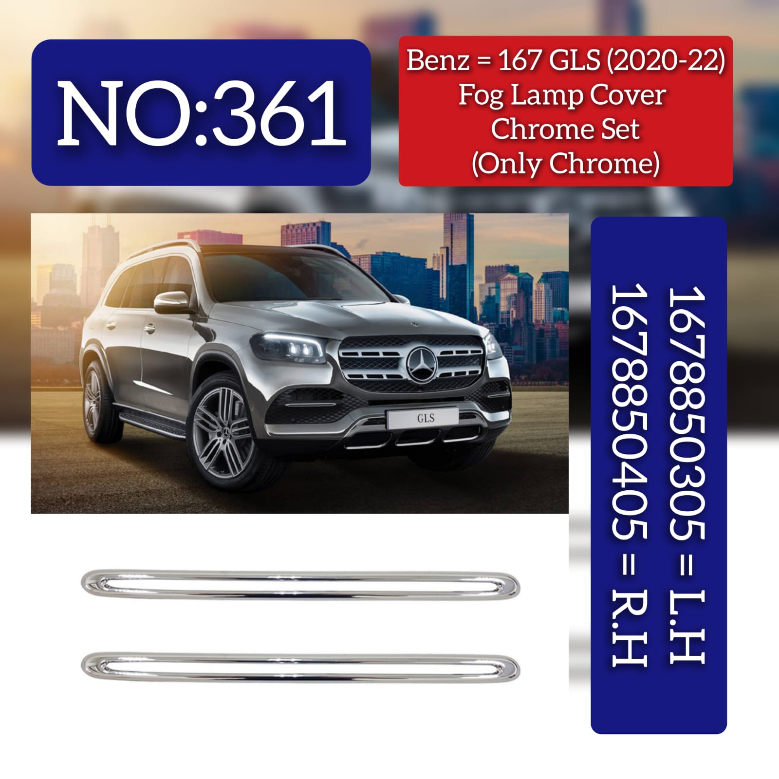 Fog Lamp Chrome Compatible With MERCEDES BENZ GLS W167 2020-2022 Fog Lamp Chrome Left 1678850405 & Right 1678850405