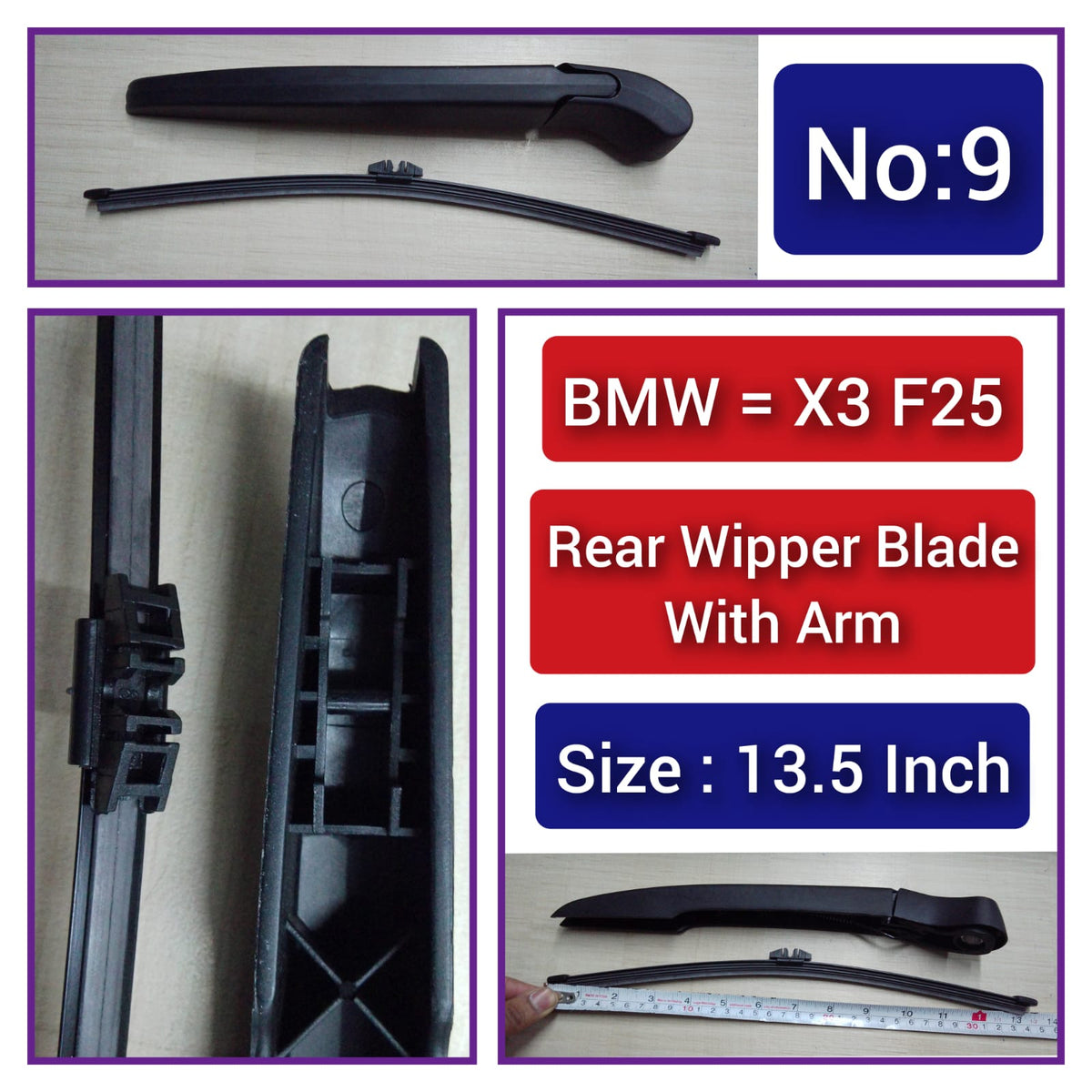 Rear Wiper Blade (13.5Inch) With Arm Compatible with BMW X3 F25 Tag-WBR-09